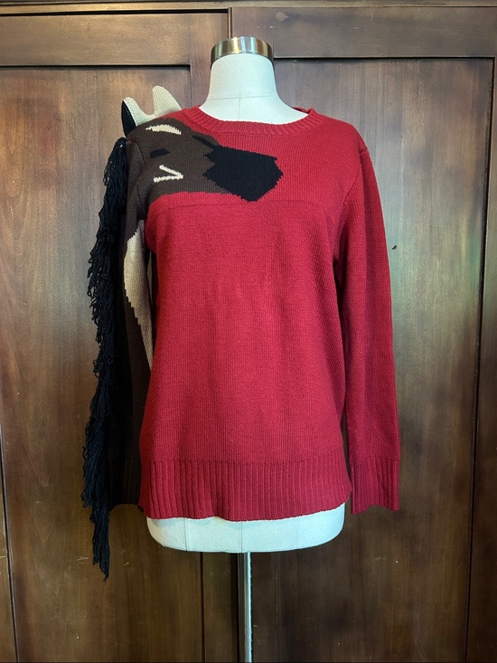 Pepaloves Sweaters - Rare Red Y2K Novelty Fringe Horse Sleeve Nuzzle Sweater M